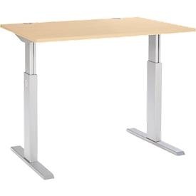 Schäfer Shop Select Schreibtisch ERGO-T, elektrisch höhenverstellbar, Rechteck, T-Fuss, B 1200 x T 800 x H 725-1185 mm, Ahorn/alusilber