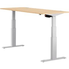 Schäfer Shop Select Schreibtisch ERGO-T, elektrisch höhenverstellbar, Rechteck, T-Fuss, B 1600 x T 800 x H 640-1300 mm, Ahorn/weissaluminium