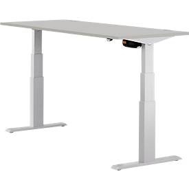 Schäfer Shop Select Schreibtisch ERGO-T, elektrisch höhenverstellbar, Rechteck, T-Fuss, B 1600 x T 800 x H 640-1300 mm, lichtgrau/weissaluminium