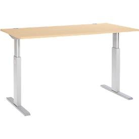 Schäfer Shop Select Schreibtisch ERGO-T, elektrisch höhenverstellbar, Rechteck, T-Fuss, B 1600 x T 800 x H 725-1185 mm, Ahorn/alusilber