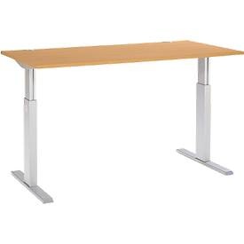 Schäfer Shop Select Schreibtisch ERGO-T, elektrisch höhenverstellbar, Rechteck, T-Fuss, B 1600 x T 800 x H 725-1185 mm, Buche/alusilber