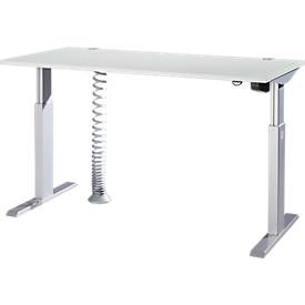 Schäfer Shop Select Schreibtisch ERGO-T, elektrisch höhenverstellbar, Rechteck, T-Fuss, B 1600 x T 800 x H 725-1185 mm, lichtgrau/weissaluminium