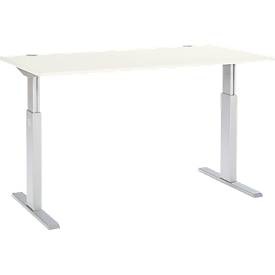 Schäfer Shop Select Schreibtisch ERGO-T, elektrisch höhenverstellbar, Rechteck, T-Fuss, B 1600 x T 800 x H 725-1185 mm, weiss/weissaluminium