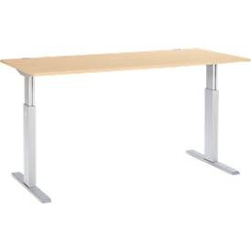 Schäfer Shop Select Schreibtisch ERGO-T, elektrisch höhenverstellbar, Rechteck, T-Fuss, B 1800 x T 800 x H 725-1185 mm, Ahorn/weissaluminium