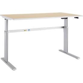 Schäfer Shop Select Schreibtisch Moxxo IQ, elektrisch höhenverstellbar, Rechteck, C-Fuss, B 1800 x T 800 x H 725-1185 mm, Ahorn/weiss