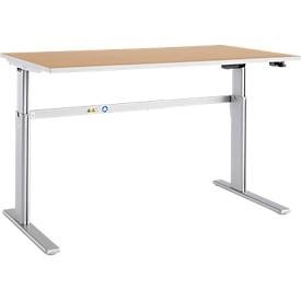 Schäfer Shop Select Schreibtisch Moxxo IQ, elektrisch höhenverstellbar, Rechteck, C-Fuss, B 1800 x T 800 x H 725-1185 mm, Buche/weissaluminium