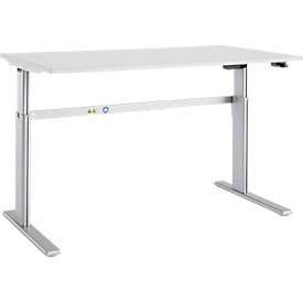 Schäfer Shop Select Schreibtisch Moxxo IQ, elektrisch höhenverstellbar, Rechteck, C-Fuss, B 1800 x T 800 x H 725-1185 mm, lichtgrau/weissaluminium