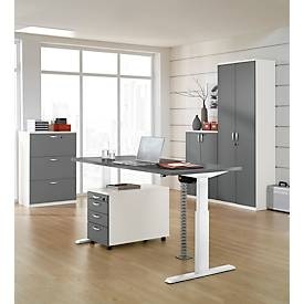Schäfer Shop Select Schreibtisch NEVADA, elektrisch höhenverstellbar, Rechteck, T-Fuss, B 1800 x T 800 x H 715-1185 mm, dunkelgrau/weiss