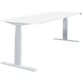 Schäfer Shop Select Schreibtisch NEVADA, elektrisch höhenverstellbar, Rechteck, T-Fuß, B 1800 x T 800 x H 715-1185 mm, weiß/alusilber