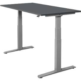 Schäfer Shop Select Schreibtisch SET UP, elektrisch höhenverstellbar, Rechteck, T-Fuss, B 1600 x T 800 x H 645-1290 mm, graphit/weissaluminium