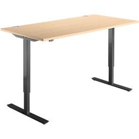 Schäfer Shop Select Schreibtisch START UP, elektrisch höhenverstellbar, Rechteck, T-Fuss, B 1600 x T 800 x H 705-1205 mm, Ahorn/schwarz