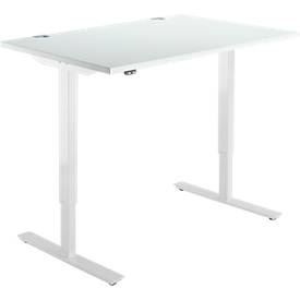 Schäfer Shop Select Schreibtisch START UP, elektrisch höhenverstellbar, Rechteck, T-Fuss, B 1200 x T 800 x H 705-1205 mm, lichtgrau/weiss