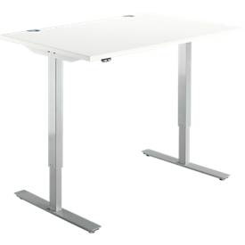 Schäfer Shop Select Schreibtisch START UP, elektrisch höhenverstellbar, Rechteck, T-Fuss, B 1200 x T 800 x H 705-1205 mm, weiss/weissaluminium