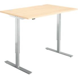 Schäfer Shop Select Schreibtisch Start Off, elektrisch höhenverstellbar, Rechteck, T-Fuss, B 1200 x T 800 x H 705-1205 mm, Ahorn/weissalu