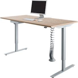 Schäfer Shop Select Schreibtisch Start Off, elektrisch höhenverstellbar, Rechteck, T-Fuss, B 1600 mm, Eiche/weissalu + Schublade & Kabelspirale