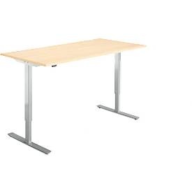 Schäfer Shop Select Schreibtisch Start Off, elektrisch höhenverstellbar, Rechteck, T-Fuss, B 1600 x T 800 x H 705-1205 mm, Ahorn/weissalu