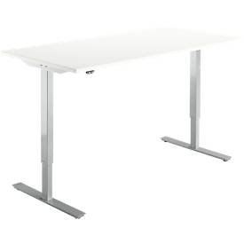 Schäfer Shop Select Schreibtisch Start Off, elektrisch höhenverstellbar, Rechteck, T-Fuss, B 1600 x T 800 x H 705-1205 mm, weiss/weissalu