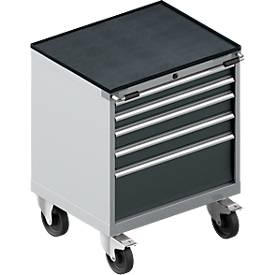 Schäfer Shop Pure Schubladenschrank mit Rollen WSK 18-27, 4 Schübe, bis 200 kg, B 411 x T 572 x H 770 mm, anthrazitgrau/weissaluminium