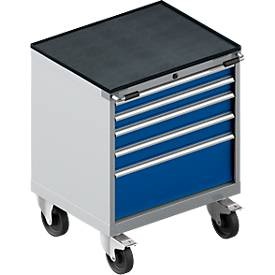 Schäfer Shop Pure Schubladenschrank mit Rollen WSK 18-27, 4 Schübe, bis 200 kg, B 411 x T 572 x H 770 mm, enzianblau/weissaluminium