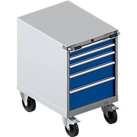 Schäfer Shop Select Schubladenschrank mit Rollen WSK 27-36, 5 Schübe, bis 200 kg, B 564 x T 725 x H 920 mm, weissaluminium/enzianblau