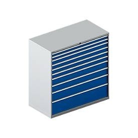 Schäfer Shop Select Schubladenschrank WSK 78?36 E, Stahl, 10 Schübe, 200 kg Traglast, B 1431 mm x T 725 mm x H 1450 mm, weissalu/enzianblau