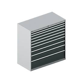 Schäfer Shop Select Schubladenschrank WSK 78?36 E, Stahl, 10 Schübe, 75 kg Traglast, B 1431 mm x T 725 mm x H 1450 mm, weissalu/anthrazitgrau
