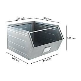 Schäfer Shop Select Sichtlagerkasten, mit Tragestab, L 549 x B 457 x H 300 mm, 60 l, 130 kg, Stahl, verzinkt