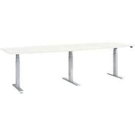Schäfer Shop Select Tisch, elektrisch höhenverstellbar, Boot, T-Fuss, B 2800 x H 640-1300 mm, weiss/weissaluminium