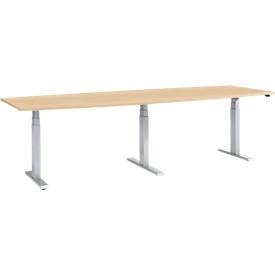 Schäfer Shop Select Tisch, elektrisch höhenverstellbar, Boot, T-Fuss, B 2800 x H 640-1300 mm, Ahorn/weissaluminium