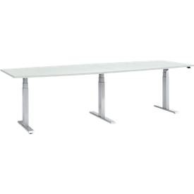 Schäfer Shop Select Tisch, elektrisch höhenverstellbar, Boot, T-Fuss, B 2800 x H 640-1300 mm, lichtgrau/weissaluminium
