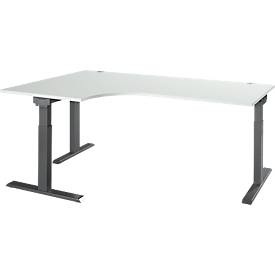 Schäfer Shop Select Winkelschreibtisch ERGO-T 2.0, 90° Winkel, Ansatz links, T-Fuss, B 2000 x T 1200/800 x H 675-895 mm, lichtgrau/anthrazit