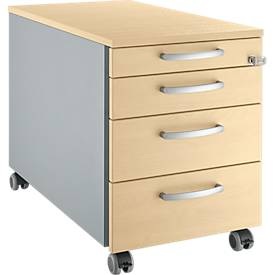Schäfer Shop Select Rollcontainer 1233, 4 Schübe, runde Griffe, weissalu/weissalu/Ahorn-Dekor