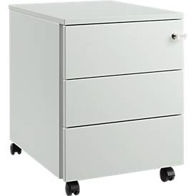 Schäfer Shop Pure Rollcontainer 333, Stahlkorpus, Holzfront, Rollen, abschliessbar, B 435 x T 565 x H 567 mm, 3 Schübe, lichtgrau/lichtgrau