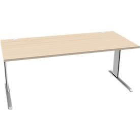 Schäfer Shop Pure Schreibtisch PLANOVA BASIC, B 1800 mm H 717 x T 800 mm, ahorn/weissalu, Gestell weissalu