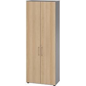 Schränke Breno, 6 OH, abschliessbar, 28 kg je Boden, B 800 x T 420 x H 2156 mm, graphit/Eiche
