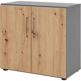 Schränke Breno, 2 OH, abschliessbar, 28 kg je Boden, B 800 x T 420 x H 748 mm, graphit/Asteiche