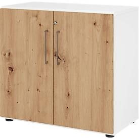 Schränke Breno, 2 OH, abschliessbar, 28 kg je Boden, B 800 x T 420 x H 748 mm, weiss/Asteiche