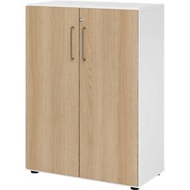 Schränke Breno, 3 OH, abschliessbar, 28 kg je Boden, B 800 x T 420 x H 1100 mm, weiss/Eiche