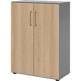 Schränke Breno, 3 OH, abschliessbar, 28 kg je Boden, B 800 x T 420 x H 1100 mm, graphit/Eiche