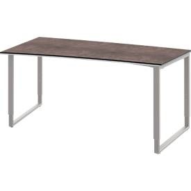 Schreibtisch TEQSTYLE, Kufengestell, Freiform, links, B 2000 x T 1000/800 x H 680 - 820 mm, Quarzit/alu