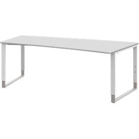 Schreibtisch TEQSTYLE, Kufengestell, Freiform, rechts, B 2000 x T 800/1000 x H 680 - 820 mm, weiss/weiss