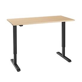 Schreibtisch, elektrisch höhenverstellbar, Rechteck, T-Fuss, B 1300 x T 650 x H 715-1205 mm, Ahorn/schwarz