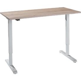 Schreibtisch, elektrisch höhenverstellbar, Rechteck, T-Fuss, B 1300 x T 650 x H 715-1205 mm, Eiche/weissaluminium