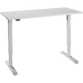 Schreibtisch, elektrisch höhenverstellbar, Rechteck, T-Fuss, B 1300 x T 650 x H 715-1205 mm, lichtgrau/weissaluminium