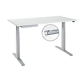Schreibtisch, elektrisch höhenverstellbar, Rechteck, T-Fuss, B 1600 x T 800 x H 645-1290 mm, lichtgrau/weissaluminium