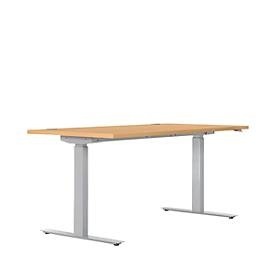 Schreibtisch ERGO DRIVE ED 470, elektrisch höhenverstellbar, Rechteck, T-Fuss, B 1600 x T 800 x H 692-1147 mm, Buche/lichtgrau