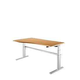 Schreibtisch Komfort, elektrisch höhenverstellbar, Freiform, Ansatz links, C-Fuss, B 1800 x T 1000/800 x H 655-1305 mm, Buche/weissalu
