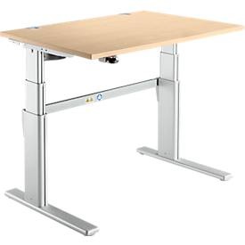 Schreibtisch Komfort, elektrisch höhenverstellbar, Rechteck, C-Fuss, B 1200 x T 800 x H 655-1305 mm, Ahorn/weissaluminium RAL 9006