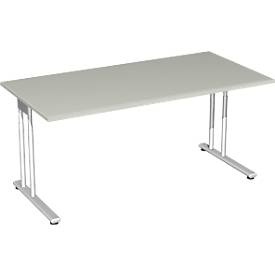 Schreibtisch PALENQUE, C-Fuss, Rechteck, B 1600 x T 800 x H 680-820 mm, lichtgrau