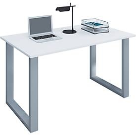 Schreibtisch, rechteckig, Bügelfuss, B 1400 x T 500 x H 760 mm, weiss/silber